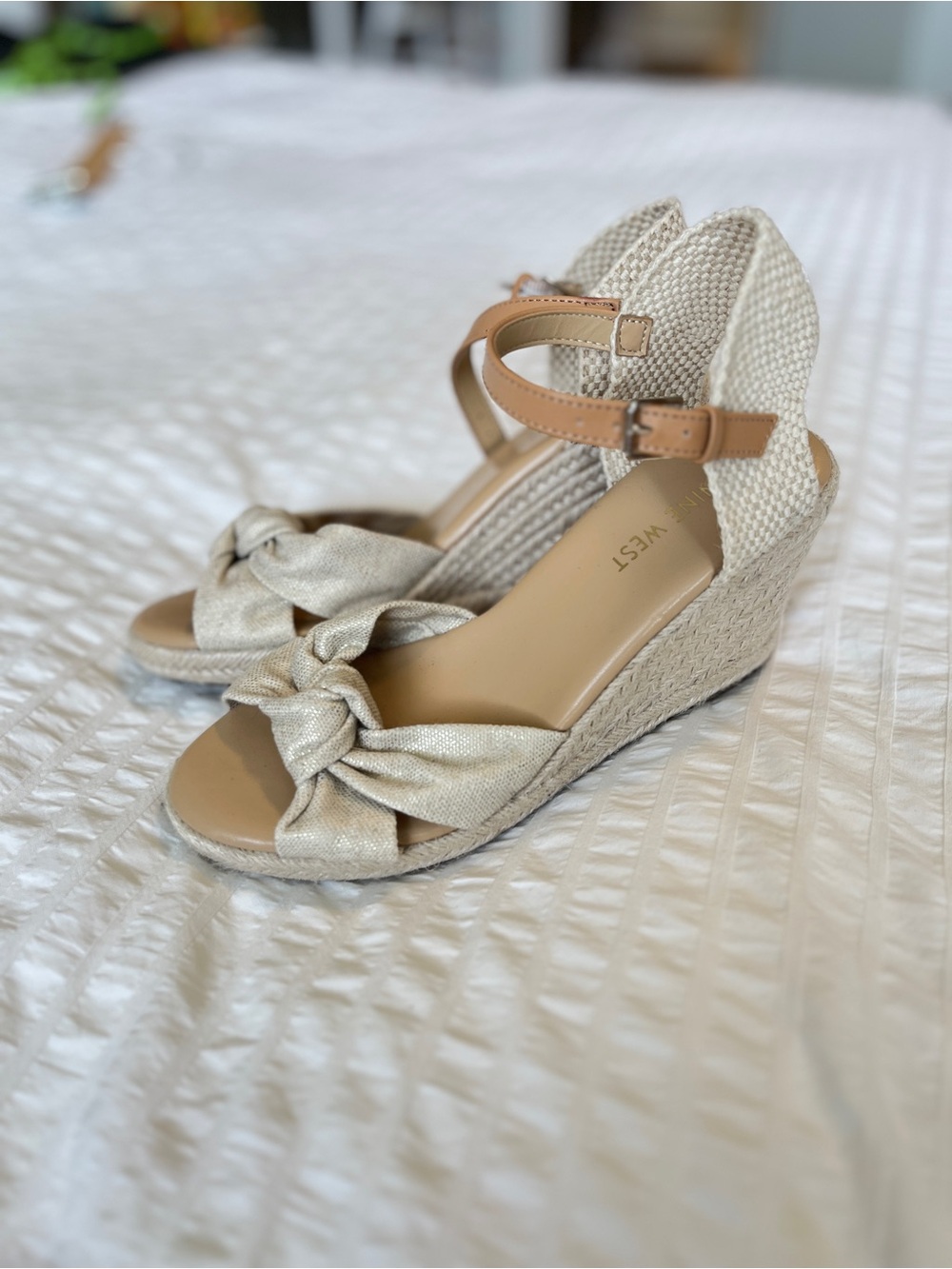 Nine West Beige Knotted Espadrille Wedge Sandals